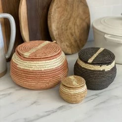 AAA Tabletop + Kitchen Set Of Peach + Tan Raffia Baskets