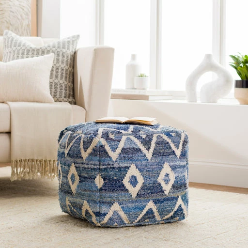 Surya Indigo Stitched Pouf All Stools, Poufs + Side Tables 3 Surya Indigo Stitched Pouf All Stools, Poufs + Side Tables