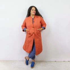 Peking Hamsa Quilted Coat In Coral By Jungalow®