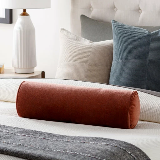 Surya Cotton Velvet Bolster Pillow In Brick All Pillows 4 Surya Cotton Velvet Bolster Pillow In Brick All Pillows