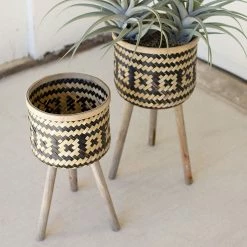 Kalalou Bamboo Planter Stand Set