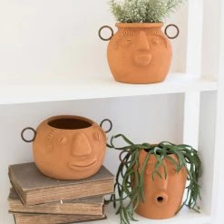 Kalalou Terracotta Face Planter Set