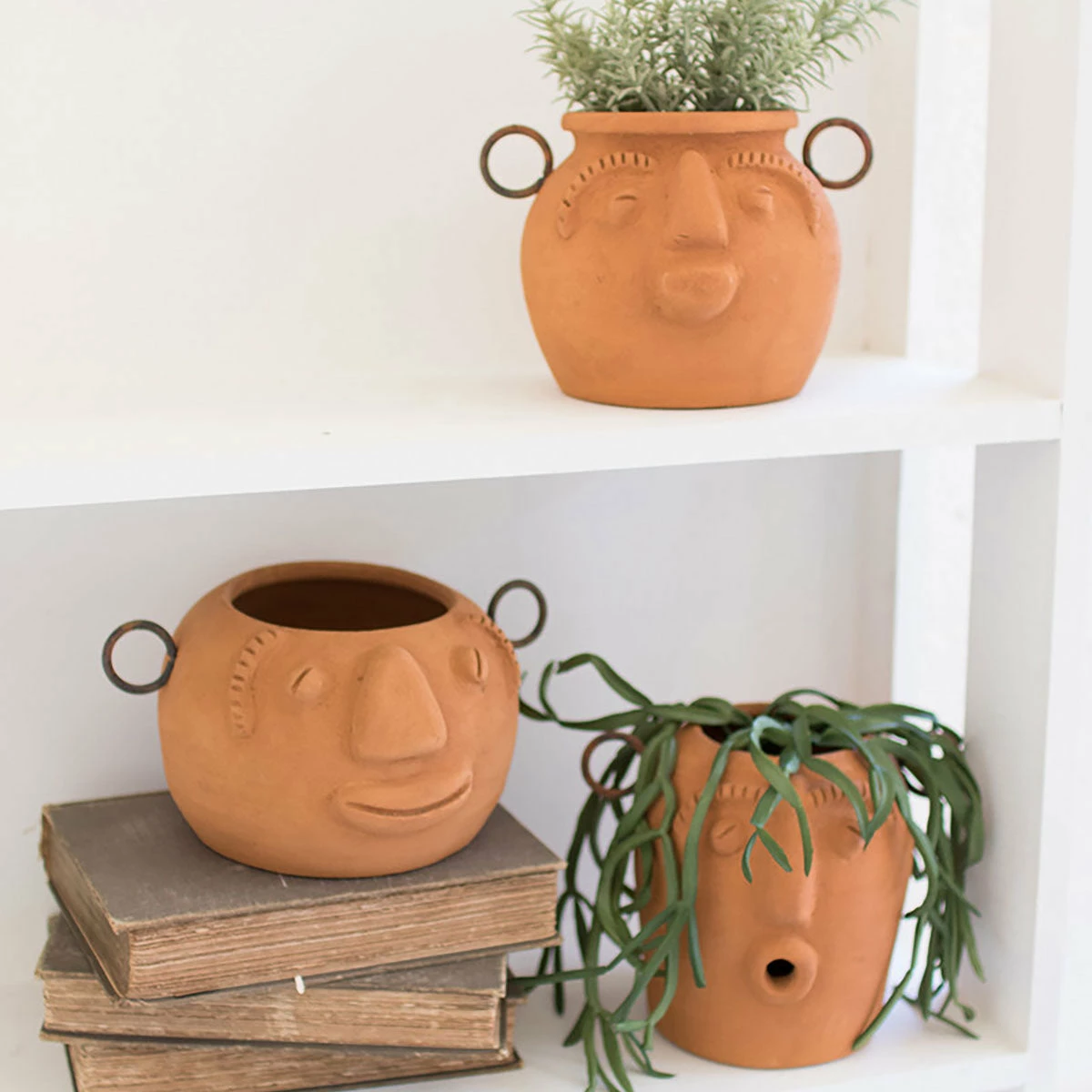 Kalalou Terracotta Face Planter Set 3 Kalalou Terracotta Face Planter Set